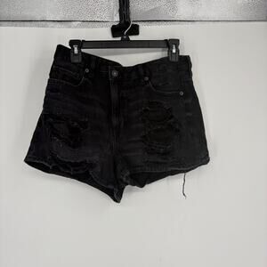 American Eagle Black Mom Shorts Off Center Button Size 8 Summer‎ Beach Vacation